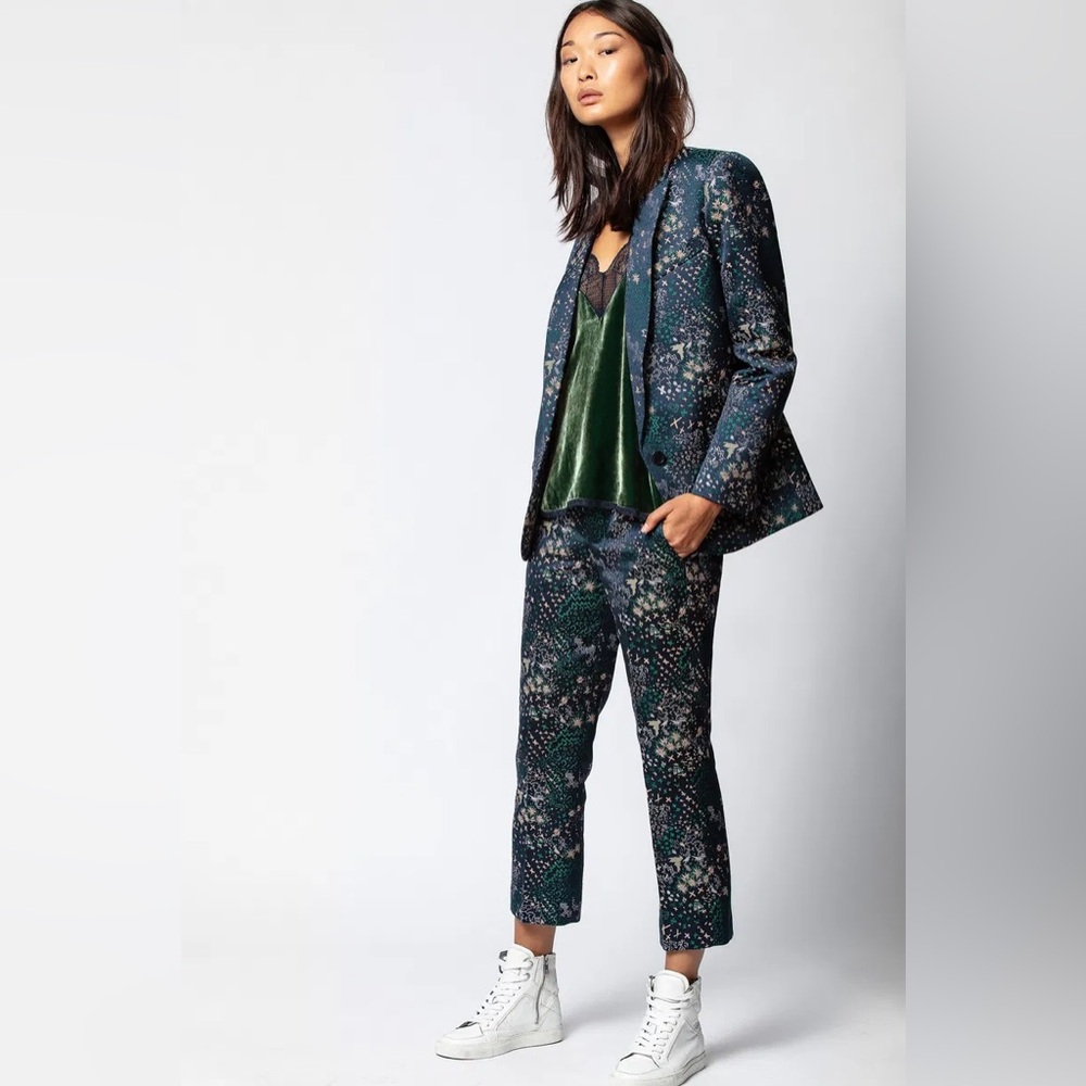 ZADIG & VOLTAIRE Viking Jac Glam Navy Jacquard Blazer - Picture 8 of 13